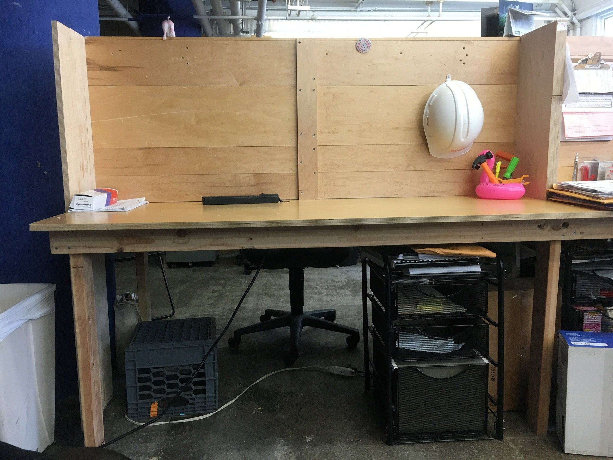 Reclaimed wood desk built in a Williamsburg office by Jose Does It.
